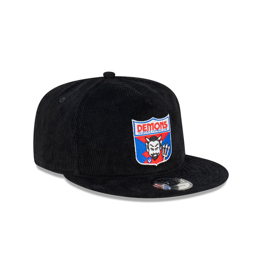 Melbourne Demons Hat - AFL Retro Black Corduroy The Golfer Snapback - New Era